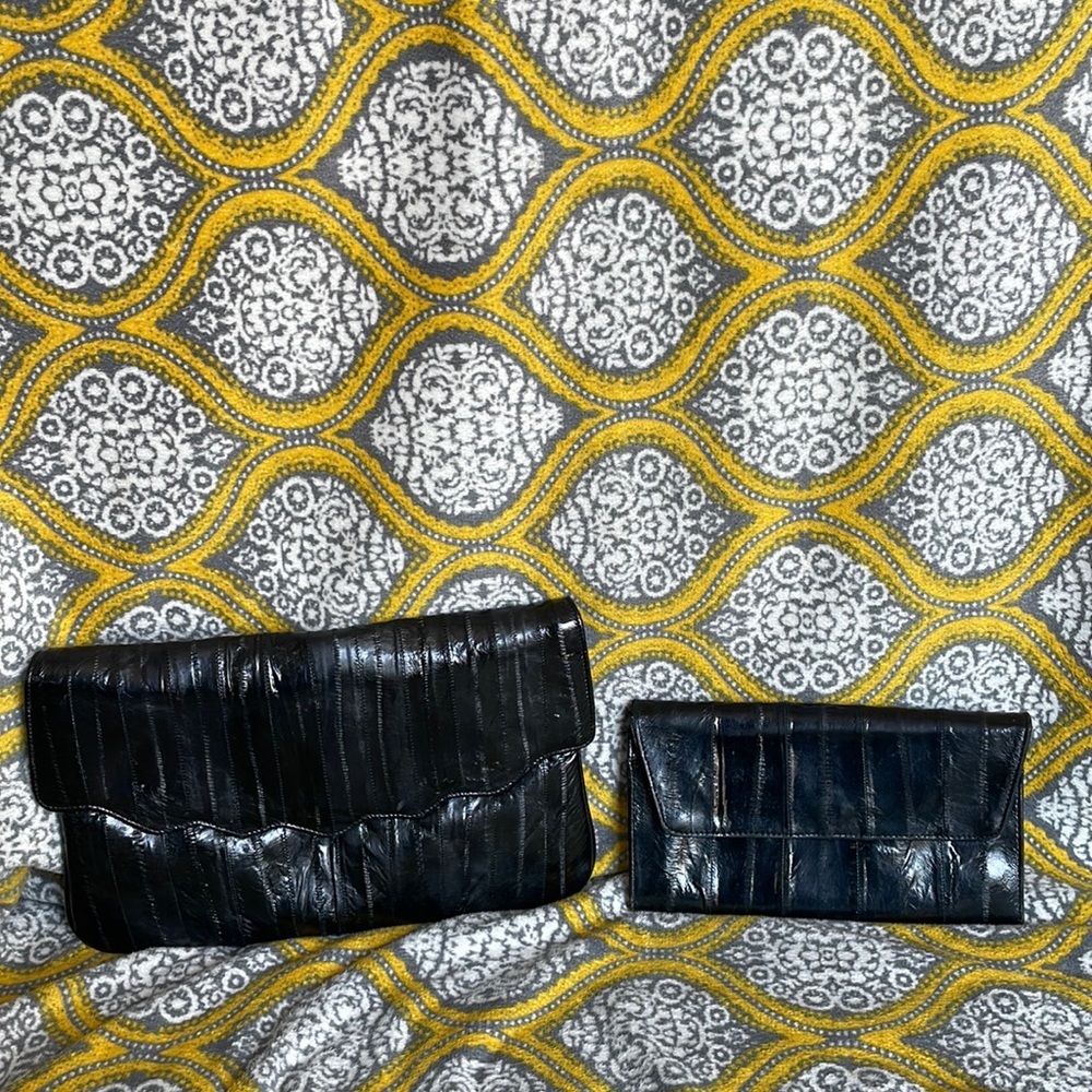 Vintage eel skin leather clutch and wallet